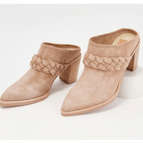 Dolce Vita Shoes - Dolce Vita Beige Braided Pointed Toe Leather Mules Size Woman's 8